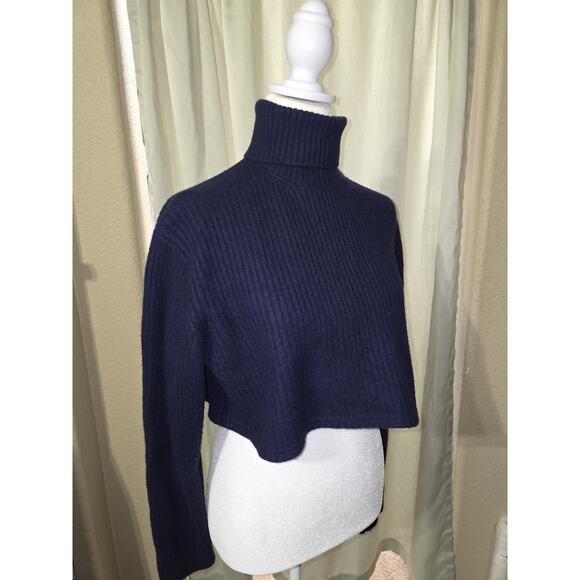 Polo Ralph Lauren Navy Cropped 100% Wool Turtleneck, Soft, Women's Large - Picture 1 of 7